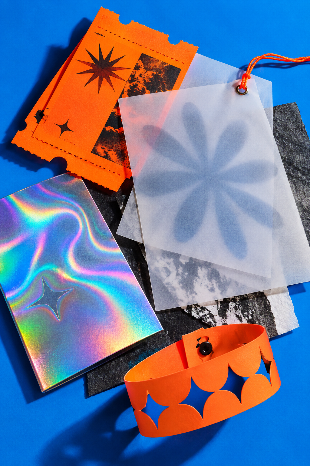 Neon eventprints met transparant papier en iriserend laminaat